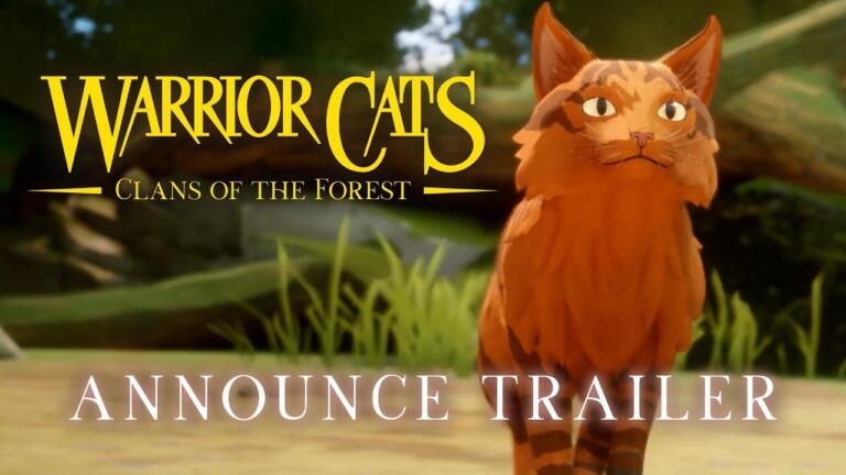 Key art ufficiale di Warrior Cats: Clans of the Forest con i felini dei clan nella foresta e il logo del gioco.